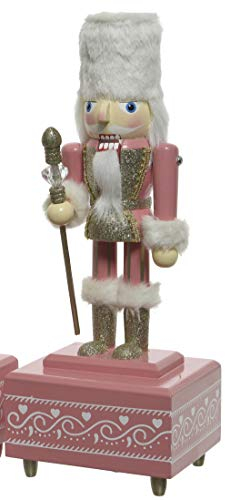 ETC dekorativer klassischer Nussknacker als Dekofigur mit Spieluhr Holz bemalt pink/weiß oder weiß/pink (pink-weiß)