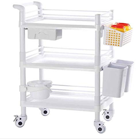 summerr Medical Wagen, 3-Regal ABS Medical Carts mit Schubladen und Rädern können 100 kg Weiß, 65 * 45 * 98 cm tragen