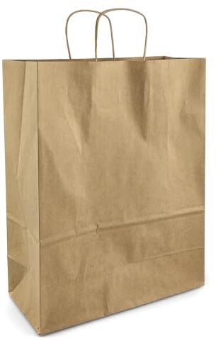 Netuno 200 Geschenktüten mit Henkel braun 32x40x12 cm groß für Präsente | Stabile Tragetaschen aus Kraftpapier – für Einkaufen, Handel, Verkauf, Party, Weihnachten, Ostern, Boutique & Markt
