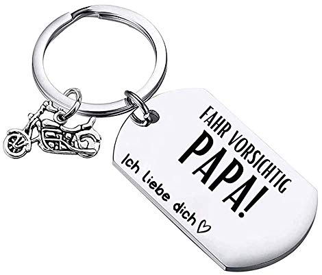 PREMIUM Schlüsselanhänger Motorrad mit Gravur als Glücksbringer und Schutzengel personalisiert I Fahr vorsichtig Papa Mama Bruder Schatz - Keychain Anhänger für Motorradfahrer (Papa)