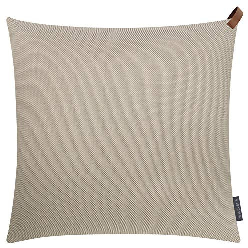mokebo Outdoor Kissenbezug 'Das Sonnenplätzchen' (50x50 cm) Made in Germany, quadratische Kissenhülle mit Lederschlaufe für Terrasse & Balkon, Bezug für Kissen & Dekokissen in Taupe
