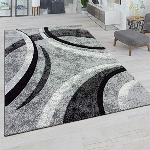 Paco Home Teppich Wohnzimmer Kurzflor Vintage Handgearbeiteter Konturenschnitt 3D Optik, Grösse:120x170 cm, Farbe:Grau