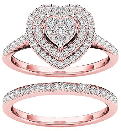 SDER 2 PièCes De Bague Pour Femme Bague Empilable En Or Rose Bague En Forme D'Amour En Diamant Complet De Haute Qualité Bague En Diamant Sculpté Creux De Mode Bijoux Magnifiques (Or rose, 10)