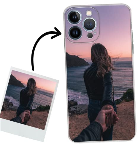 ICOVERI Funda Personalizada iPhone 13 Pro MAX, Foto Imagen y/o Letras. Funda Personalizable, Regalo Personalizado, Silicona Flexible Transparente, Antigolpes. Carcasa Compatible con iPhone 13 Pro MAX