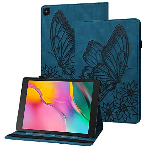 Rostsant Funda Samsung Tab A8 2019 Carcasa de Cuero PU Relieve de Mariposa con Soporte para Bolígrafo Funda Tableta para Samsung Galaxy Tab A8 2019 8.0 Pulgada SM-T290/SM-T295 - Azul Marino