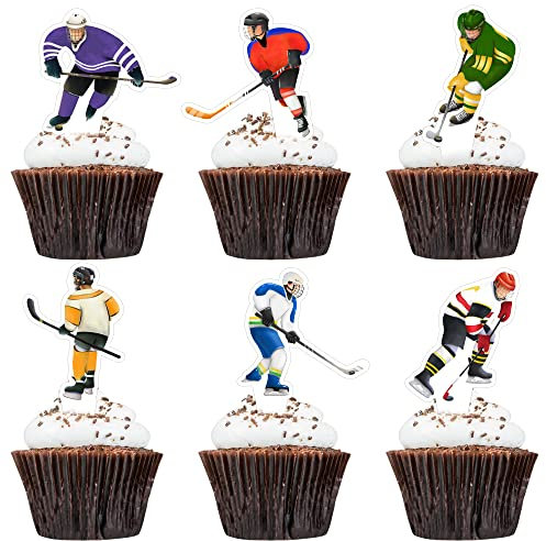 48 Stück Hockey-Cupcake-Topper, Hockeyspieler, Cupcake-Topper für Eishockey, Sport, Mottoparty, Jungen, Mädchen, Geburtstagsparty, Party, Dekorationen