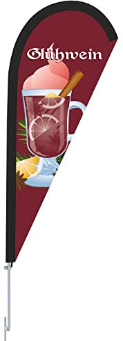 Vispronet Beachflag Glühwein - versch. Bodenelemente - Höhe 2,04 m - Indoor- & Outdoor (Erdspieß)