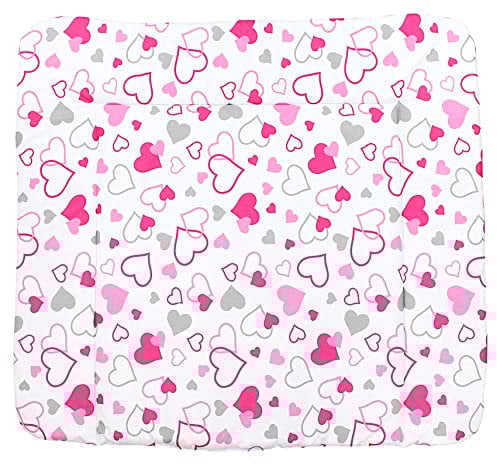 TupTam Baby Wickeltischauflage mit Baumwollbezug Gemustert, Farbe: Herzen Rosa/Grau, Größe: 75 x 85 cm