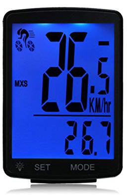 TOTMOX Kabelloser Fahrradcomputer mit grüner LCD-Hintergrundbeleuchtung, Fahrradtacho 20 Multifunktionsfunktionen, echter wasserdichter Fahrrad-Kilometerzähler mit großem 3-Zoll-LCD-Display