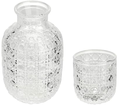 Blanketswarm Nachttisch-Wasserkaraffe und Glas-Set, 420 ml, Mundspülbecher, Glaskaraffe mit Deckel, Glas, Milchkännchen, Wasserbecher für Nachttisch, Nachttisch, Badezimmer, Geschenk