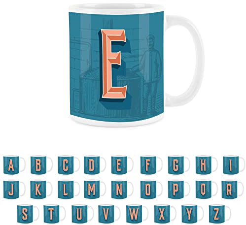 Purely Home Brewery Alphabet Letter E Mug - White Coffee Tea Present Personalised Initial Gift
