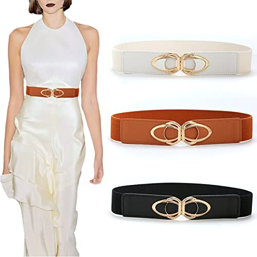 3 Stück Damen Fashion Taillengürtel, Elastischer Retro Stretch Taillengürtel mit Metall Schnalle