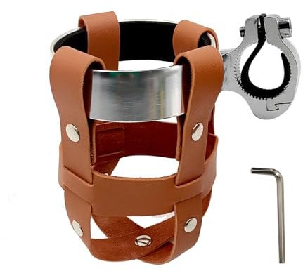 2.75 Bike Water Bottle Holder, Vintage Leather Bike Beverage Holder,Bike Cup Holder,Bike Drink Holder for Motorcycle Bike Stroller Walker Wheelchair Scooter Golf Cart