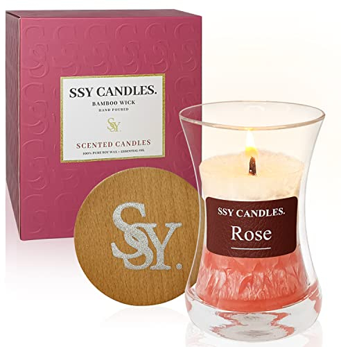 Duftkerze Soja-Kerzen im Glas – Gedengni Holzkerzen,Docht Rosenduft Aromatherapie-Kerzen Geschenksets für Zuhause Spa Dusche Hochzeitsdekoration (SSY-9SSC-RS)