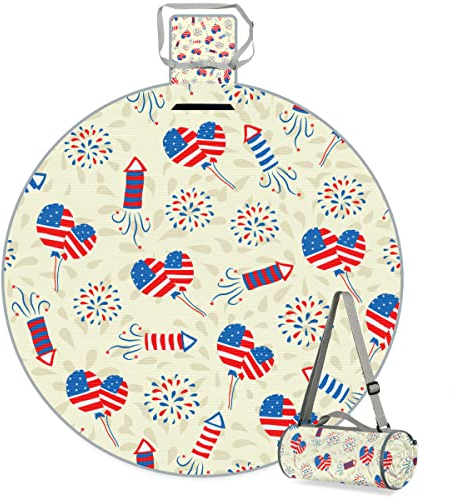 TropicalLife USA Independence Day Runde Picknickdecke USA Wasserdicht Faltbare Indoor Outdoor Teppiche Matte für Strand Camping Park Familientreffen Aktivitäten
