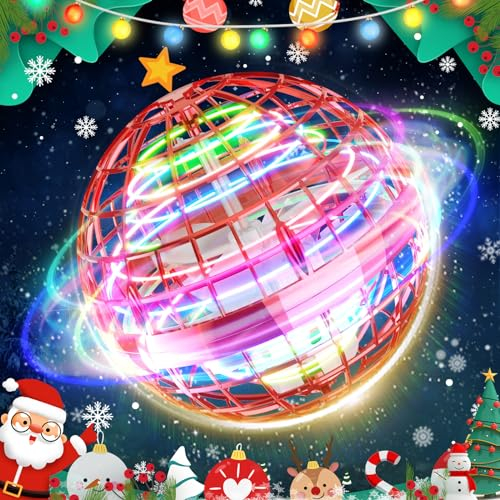 TOMZON Hoverball Fliegender Ball, Magic Spinner Flugball mit LED Lichter, Mini Drohne, Flying Ball, Fliegendes Spielzeug, Boomerang Schwebender Ball, Geschenk für Kinder Jungen Mädchen, Rot