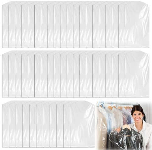 50 sacchetti per vestiti, in plastica trasparente, antipolvere, per abiti, abiti, camicie, 60 x 100 cm