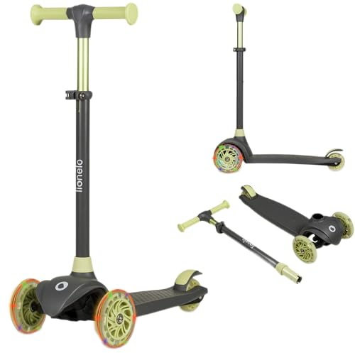 LIONELO Jessy Trottinette d'équilibre pour Enfants de 3 Ans à 50 kg, Trottinette Trois Roues Légère avec Réglage en Hauteur, Roues LED, Plateforme Antidérapante, Hauteur Scooter (Green)