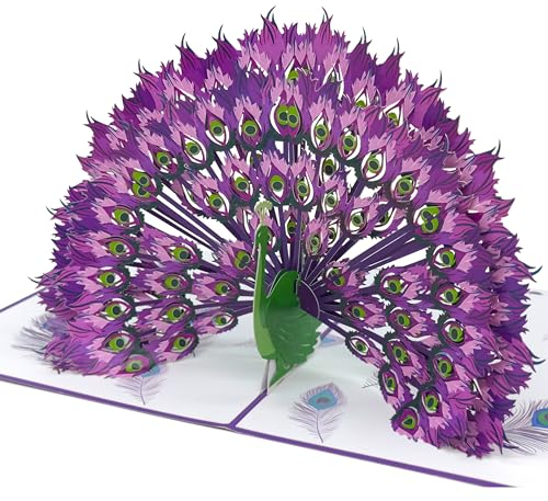 Magic Moments® Königliche Federn Pop Up Karte - Schöne 3D Geburstagkarte Groß 14x19cm mit Umschlag für Frau, Freundin und Mutter zum Geburstag & Hochzeit - Glückwunschkarte Geburstag