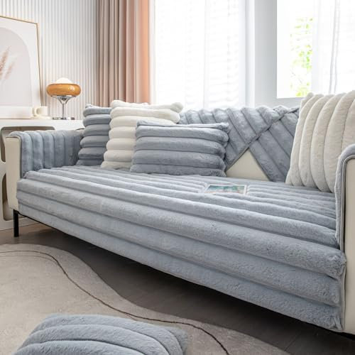 WYJHNLBEDC Sofa/Couch überzug 3/2/1 Sitzer, Sofabezug L Form/U Form/Ecksofa, Warmer Super Weicher Plush Sofa überwurfdecke, Sofaschutz Hund Kratzschutz Katze Grau 70x120cm