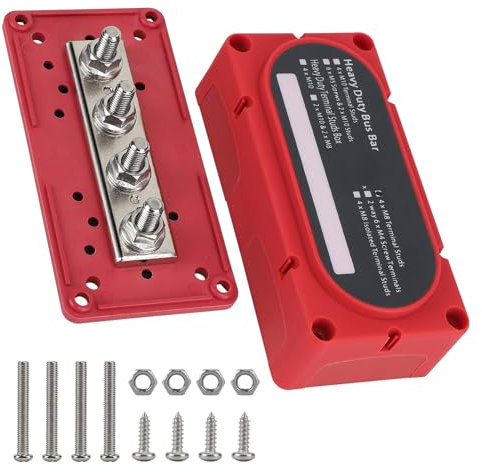 CPROSP BusBar 300A, Scatola per Sbarre, Sbarra M8 300a, Bus Bar a Corrente Blocco di Distribuzione di Potenza con 4 Morsetti a Vite M8 e Coperchio Rosso