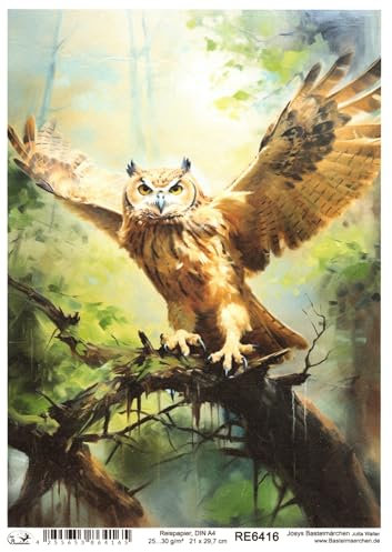 Josys Bastelmärchen Reispapier A4 Strohseide Decoupage Serviertentechnik Eulen Eule Uhu RE6416