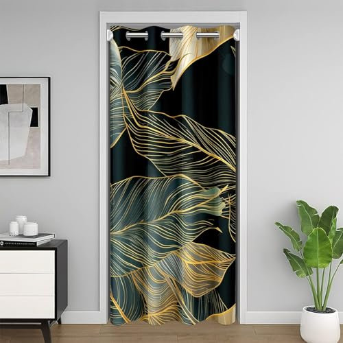 Homemissing Vert Feuille de Palmier d'or Rideau de Porte 150x203cm pour Enfants Palmiers Rideaux Exterieur d'entrée Botanique Nature Thèmes Rideau Occultant Rideaux Luxe Rideaux Interieur Chambre