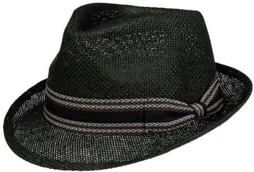 Lipodo Montreal Trilby Strohhut Unifarbener 100% Stroh Eleganter Hut Damen Herren Frühjahr Sommer schwarz L (58-59 cm)
