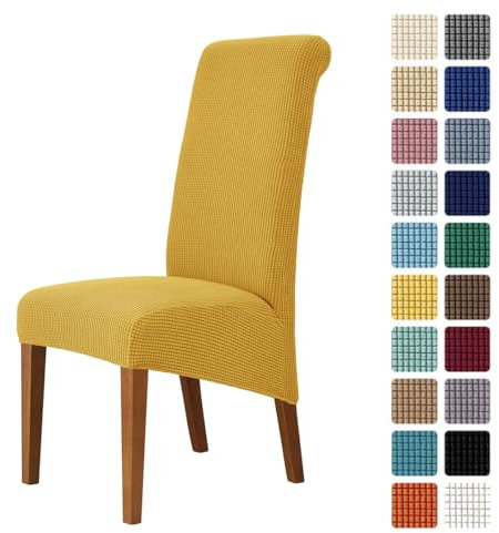 Odot Stuhlhussen Esstisch Mit 2/4/6 Stühlen Set, Stretch Stuhlhussen Hussen Einfarbiger Jacquard Stuhlbezug, Waschbarer Hoher Rücken Sesselbezug für Restaurant (Gelb,4er Set)