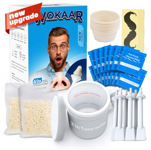 Wokaar Quick Nase Wax Kit | 100 g Wachs, 30 Applikatoren, neu 2 in 1 Wachsschmelz | Nasen- und Ohrhaarwachsen -Kit für Männer & Frauen | Nasen Haarentfernung | 15 x Balsam Wischtücher