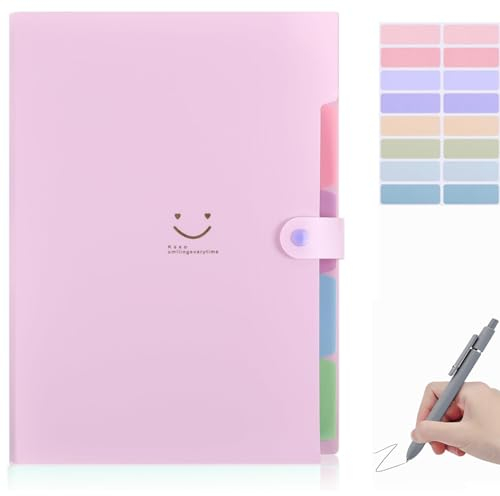 Fächermappe A4,Mappe Mit 7 Fächern,Dokumentenmappe A4 Mit Etiketten,Ordnungsmappe Mappen Ordnersystem,Document Organizer Für Zuhause,Büro,Schule (Fächermappe pink)