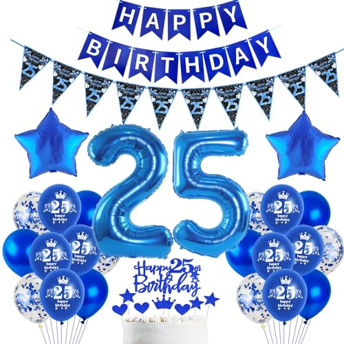 Blau Luftballon 25. Geburtstag Dekoration Blau Tortendeko 25. Geburtstag Mann Geburtstagsdeko 25 Jahre Mann Folienballon 25 Ballon 25