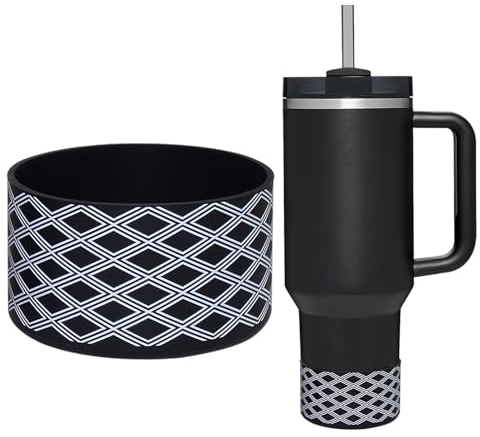 VirgoCCY Protective Silicone Boot for Stanley Tumbler 12-40oz, Diamond Pattern Design, Hydro Flask, Owala, Yeti, Simple Modern, Iron Flask Tumbler Accessories,Anti Slip Bottom Cover Bumper, Black