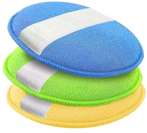 Polierschwamm 3 Stück Polierpad Polierwatte Auto Handpolierschwamm Geeignet für Fahrzeugreinigung Wachsen Entstauben und Polieren Innenreinigung Wiederholter Gebrauch (Grün Gelb Blau)