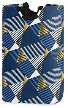 Goldener blauer luxuriöser geometrischer Wäschekorb, 52 l, große Wäschekörbe, Oxford-Stoff, faltbare Aufbewahrungstasche mit Griffen, faltbarer Wäschekorb für Schlafzimmer, Badezimmer, Schrank