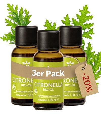 Heldengrün® BIO Citronellaöl [100% NATURREIN] Dermatologisch getestet - Echtes Citronella Öl - Zitronig, erfrischend & frisch - Duftöl Mücken - Citronella Oil - 3 x 30 ml