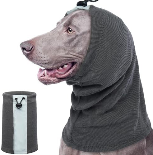 Dog Snood for Fireworks, Dog Ear Defenders Noise Firework Calming Hood with Reflective Strips(Grey, L)