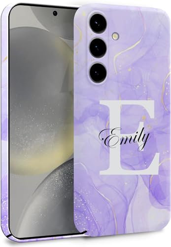 EKAM Personalised Phone Case for Samsung Galaxy A Series, A16, A25, A55, A35, A54, A34, A53, A12, A13, A14, Fully Printed 3D Customized Marble Text Cover, Custom Name Hard PC Cases (Purple)