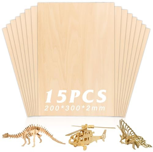 WIYETY 15 Placas de Madera para Manualidades - 300 x 200 x 2 mm - Madera de Tilo - Tableros de Contrachapado