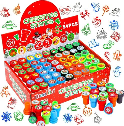 KAHEIGN 54Pcs Stempelset Weihnachten Stempel, 27 Stile Selbstfärbend Stempel Weihnachtsstempel, Weihnachtsmann Schneeflocke Rentier Cartoon Stempelset für Kinder Weihnachten Brief Dekoration