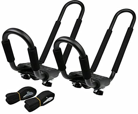 Lot de 2 supports de toit pour kayaks, planches de ski, porte-kayaks, porte-canoës, porte-voiture, porte-kayak, surf, ski, barres transversales universelles pour voitures, camions et SUV