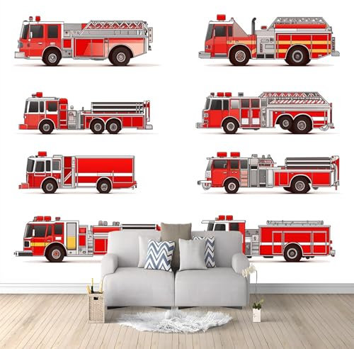 Rotes Feuerwehrauto-Symbol Tapete Wandbild 3D Fototapete Weiß Vliestapete Wandtapete Foto für Modernes Design der Fernseh Hintergrund Wand-Kunst-Deko, 200x140 cm