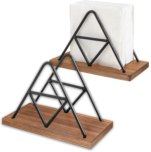 Serviettenhalter, 2 Stück Serviettenrahmen Holz und Metall, Dreieckige Servietten Halter, Moderner Papierhandtuchhalter, Serviettenständer für Tischdekoration im Restaurant, Hotel oder Küche