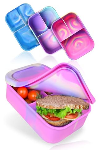 Deine Schulhelden Lunchbox - Silikon Brotdose - Bruchfest und Auslaufsichere Batik Bento Box, BPA frei, Spülmaschinen und Mikrowellen geeignet - Kapazität 1200 ml (rosa)