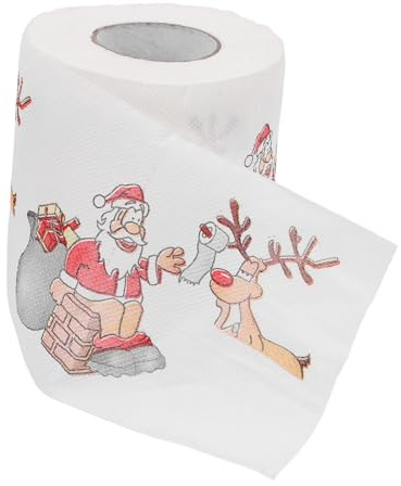 Healvian Weihnachtspapierrolle mit Cartoon-aufdruck Bedrucktes Papier mit Weihnachtsmannmotiv und Elch für Küche und Bad Geeignet als Geschenk Taschentuchrolle Tischtücher