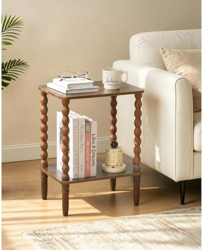 Fultyle Side Table, Small End Table with 2-Tier Shelf, Modern Night Stand