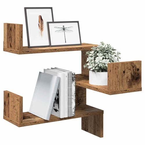Myheimly Wand Eckregal Bücherregal Wandregal Hängeregal Regal Küchenregal Schweberegal Dekoregal Wohnzimmer Holzwerkstoff Altholz,1 PZ