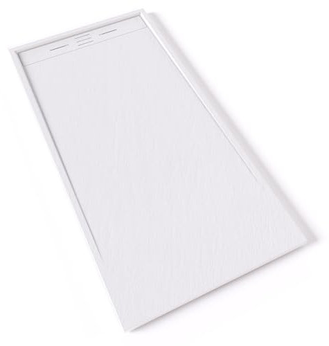 HIEMAL Receveur de douche 90 x 180 cm résine Blanc aspect ardoise + bonde incluse - Salle de bain