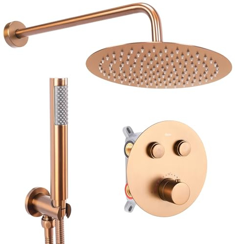 Rea - Ensemble De Douche Encastré Lungo Thermostat, Brush Copper
