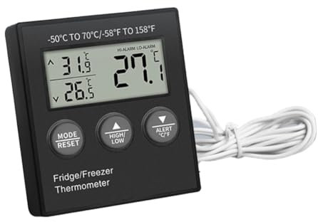 Junterone Thermomètre Numérique pour Réfrigérateur avec Alarme de Température, Écran LCD, Thermomètre Numérique pour Réfrigérateur et Congélateur